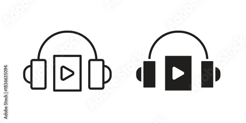 Audiobook icons collection. Thin linear and black flat icons