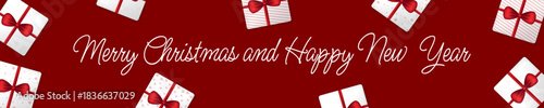 A banner with gifts and the inscription Merry Christmas and Happy New Year. Banner template for a website, blog post, newsletter, or print. EPS 10.