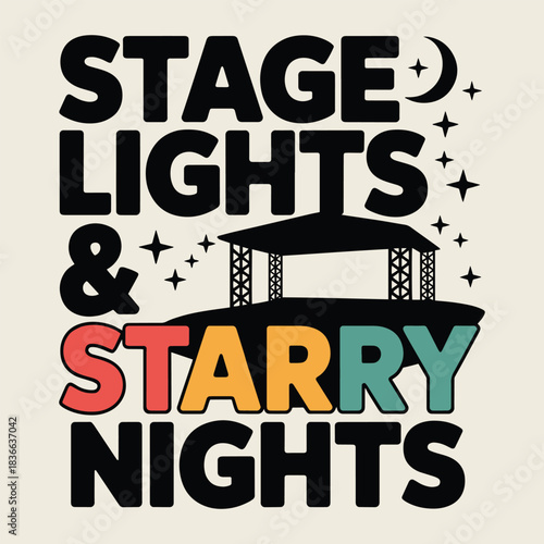Stage Lights & Starry Nights Retro Music Festival T Shirt Design