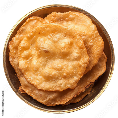 Leavened deep-fried bread called Bhatura isolated on transparent background