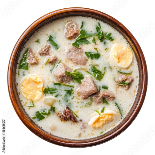 Milk and egg soup called Changua isolated on transparent background