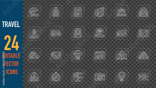 Travel Icons Set Vector Illustration Editable Strokes Tourism Adventure