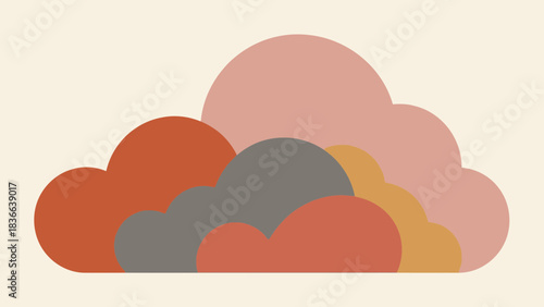 Abstract overlapping rounded shapes in muted earthy tones.