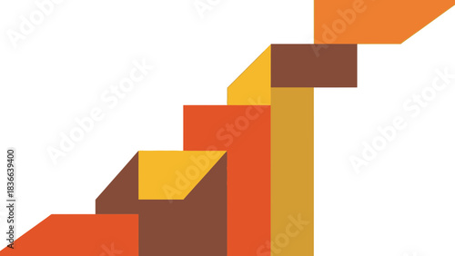 Abstract geometric shapes form ascending steps in warm colors.