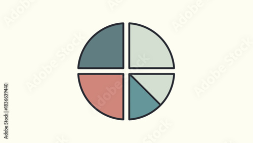 Geometric circle divided into four unequal colored sections.
