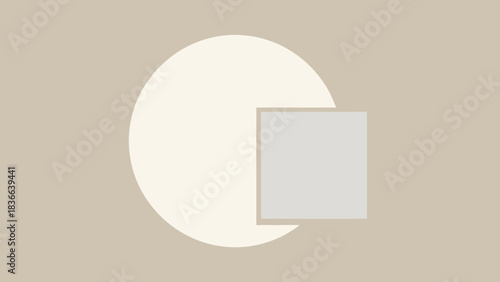 Abstract composition of a circle partially covered by a square.