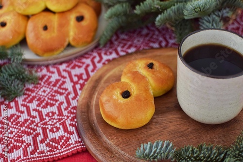 Saffron buns.  Traditional Swedish pastries.
