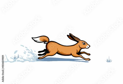 Dynamic Illustration of a Swift Rabbit Dashing Across the Open Field, Capturing the Essence of Speed and Agility Against a Minimalist White Background