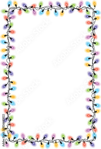 Realistic Multicolour Christmas Light Frame Isolated on Transparent Background