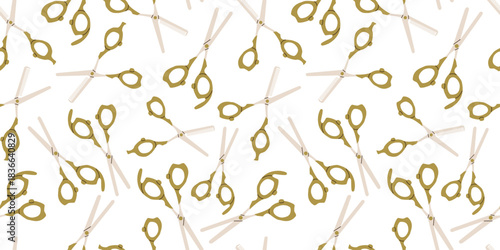 Seamless hand drawn pattern with hairdressing scissors. Accessories for hairdressers. Doodle vector illustration for textiles and design