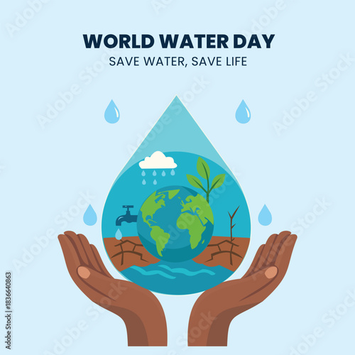 World Water Day Poster – Water Conservation, Earth Protection and Sustainability Illustration