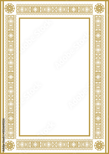 A gold vintage frame with an ornate Art Deco molding. A4 size. Vector illustration