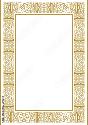 A gold vintage frame with an ornate baguette in the Art Nouveau style. A4 format. Vector illustration