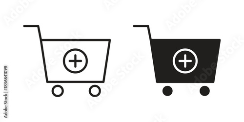 Add to cart icons on white background. Line vector sign, symbol for web and mobile