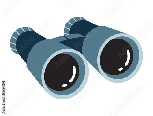  Vector illustration of binoculars in a flat style. A minimalist design suitable for themes of travel, tourism, camping, adventures, maps and navigation, stickers, and educational materials.