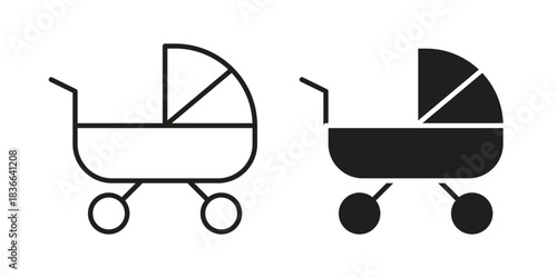 Baby carriage icons on white background. Line vector sign, symbol for web and mobile