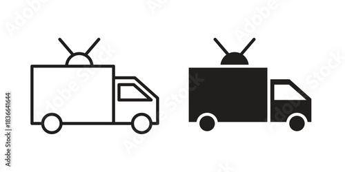 Broadcast van icons on white background. Line vector sign, symbol for web and mobile