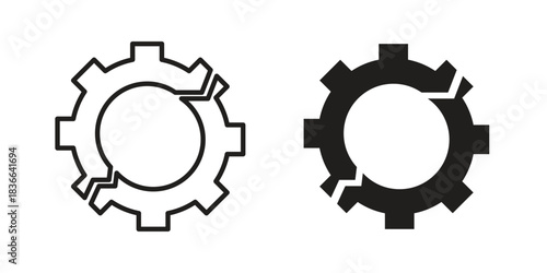 Broken gear icons on white background. Line vector sign, symbol for web and mobile