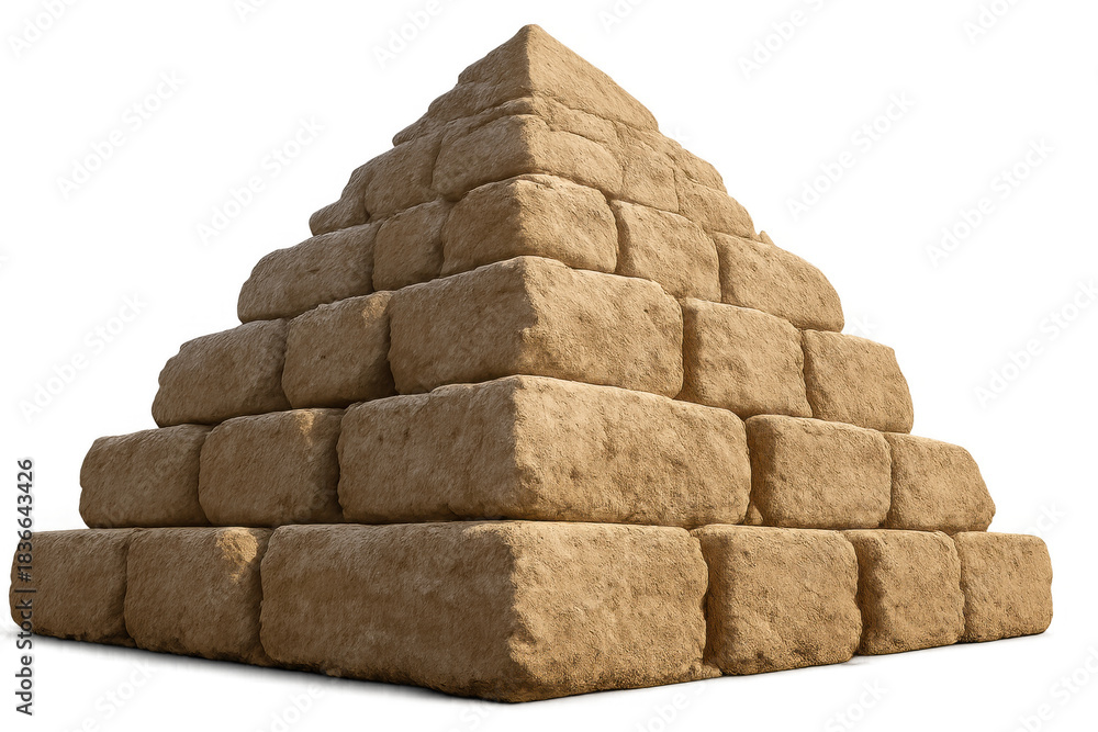 Obraz premium Stone pyramid structure built from rough blocks, representing ancient history, culture, and power, transparent background