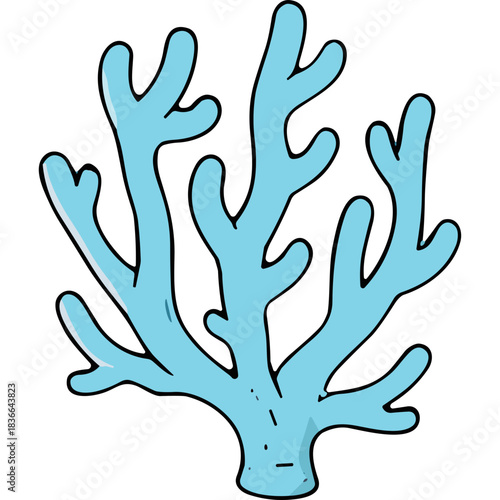 A Stylized Light Blue Coral Branch Design Isolated on a Black Background With Subtle Shadows Indicating Depth and Three Dimensionality