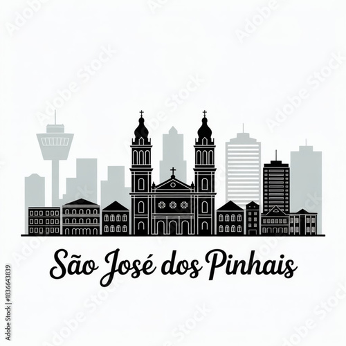 São José dos Pinhais Skyline Silhouette — Airport Gateway City of Paraná Brazil Vector Illustration