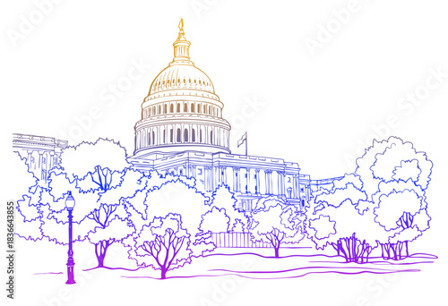 Washington DC, USA. Hand drawn illustration. Vector background. Urban sketch.