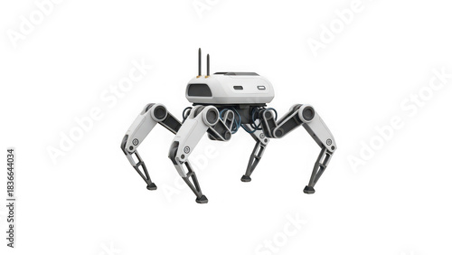 Futuristic sixlegged spider robot with antennas isolated on white.