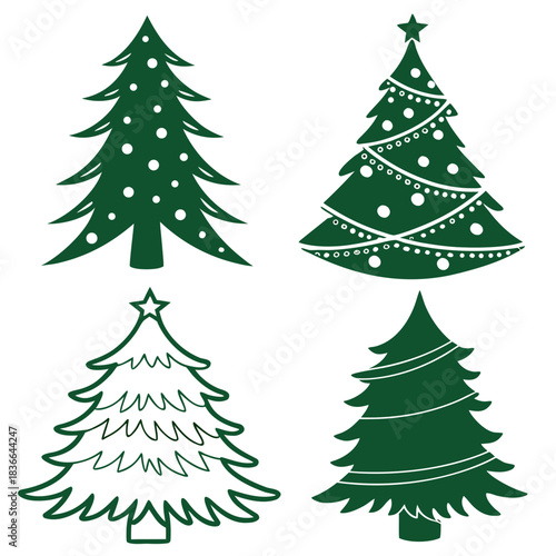 Festive trees icons for holiday cards and designs, spreading joy and cheer with decorative evergreen silhouettes