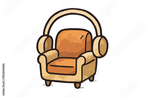 Whimsical Headphone Seat. Whimsical doodle seat icon subtly shaped like a pair of headphones, cozy and inviting travel vibe, No