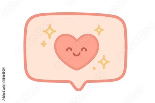 Smiling Heart Notification. A happy notification bubble with a tiny smiling heart and sparkles, soft rounded doodle style, pastel
