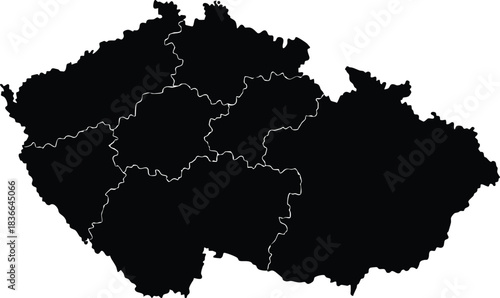 Detailed vector map of Czech Republic black silhouette outline of the country isolated on white background