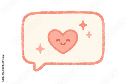 Smiling Heart Notification. A happy notification bubble with a tiny smiling heart and sparkles, soft rounded doodle style, pastel