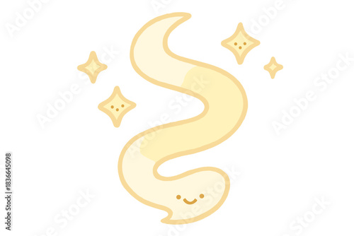 Happy Steam Swirl. A happy steam swirl ribbon with tiny smiling sparkles, soft rounded doodle style, pastel white and yellow