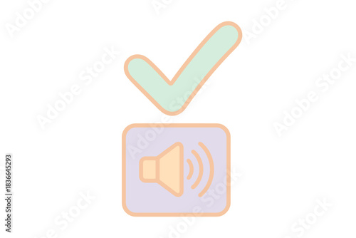 Checkmark and Screen Reader. A playful checkmark hovering above a tiny screen reader icon, soft harmonious pastel palette, No text