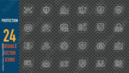 Modern Collection of Editable Vector Protection Icons for Digital Security Solutions