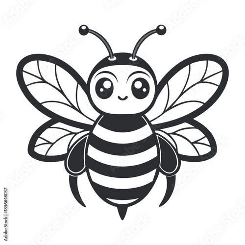 Cute cartoon honey bee animal insect illustration flying near a flower