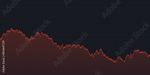 Red downward line chart on dark grid, showing market decline or financial loss. Suitable for business reports, stock analysis, and economic dashboards depicting bearish trends.
