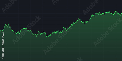 Green upward line chart on dark grid, showing market growth or financial gain. Ideal for business reports, stock analysis, and economic dashboards depicting bullish trends.