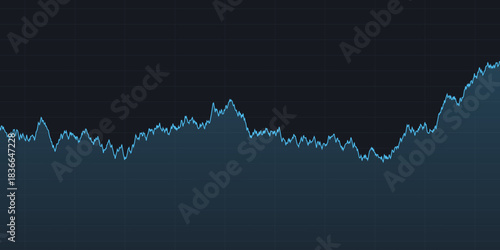 Blue line chart on dark grid background showing volatile yet overall upward trend ideal for visualizing dynamic growth, market recovery or fluctuating performance in finance, crypto, analytics