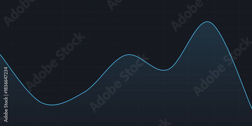 Blue wave line chart on dark grid, showing cyclical trends or performance fluctuations. Suitable for business analytics, economic cycles, and dashboards depicting dynamic, balanced movement