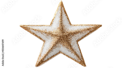 Gold and white glitter star ornament for festive holiday celebrations on transparent background