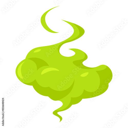 Green poison cloud and toxic fume in flat style. Vector icon of bad smell, disgusting odor, stink mist and comic vapor effect isolated on a white background for designs