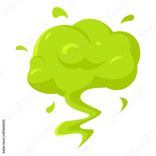 Green stink cloud and toxic fume. Vector icon of disgusting odor, poison mist and comic vapor effect isolated on a white background for designs in flat style