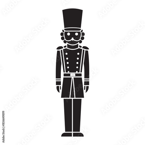 Nutcracker Soldier Silhouette, Classic Christmas Toy Guard Vector, Festive Holiday Decoration Art, Vintage Wooden Soldier Illustration