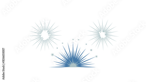 Abstract blue and white spiky starburst shapes with radiating lines on a clean white background