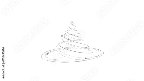 Abstract minimalist line art drawing of a swirling spiral staircase leading upwards to a point against a white background