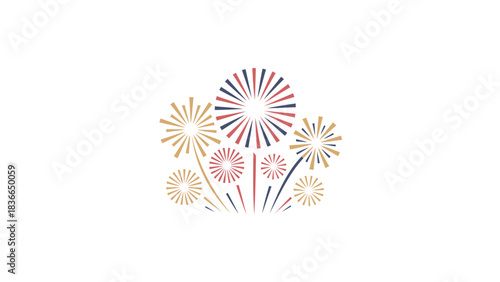 Vibrant burst of colorful abstract fireworks exploding in a celebratory display against a white background