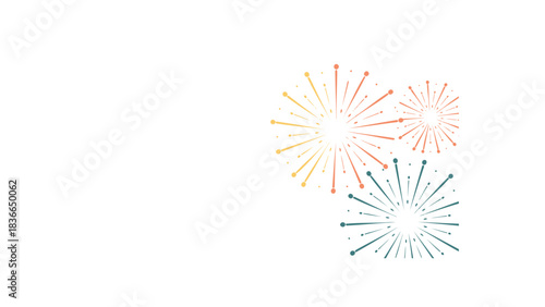 Abstract radial burst of colorful light streaks and lines creating a festive and celebratory starburst pattern on a white background
