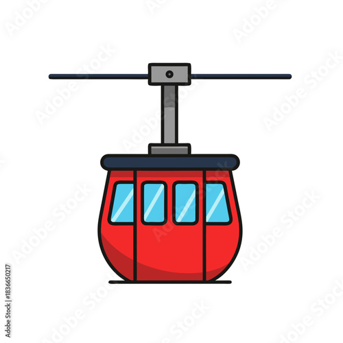 Minimalist Red Gondola Cable Car Transportation Against Black Background Flat Vector Art With Clean Sticker Style