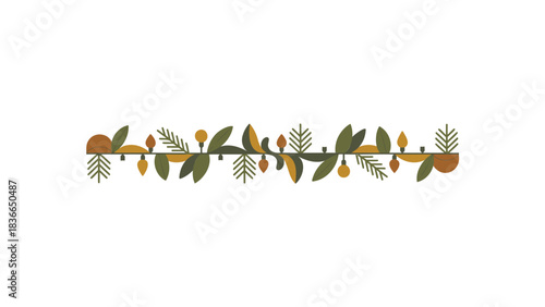 Whimsical autumnal botanical border with falling leaves and acorns on a white background